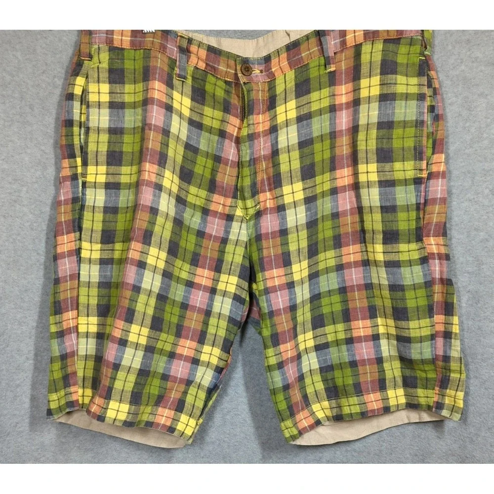 Tailor Vintage Shorts Men 38 Reversible Plaid / Khaki 100% Linen Country Club